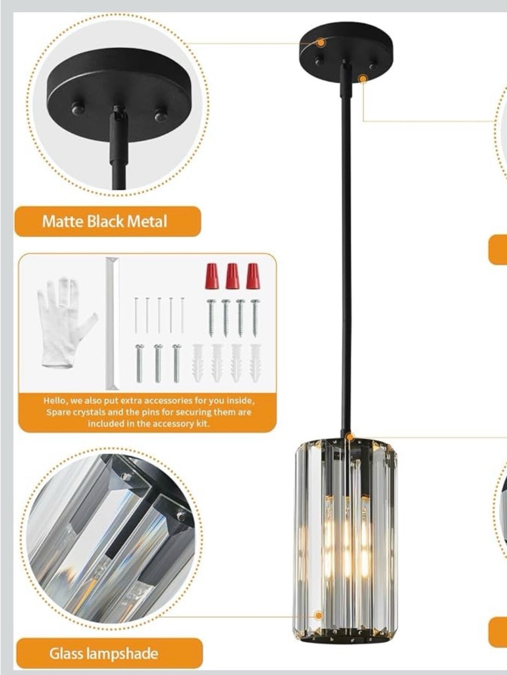 Matte Black Glass Pendant Light - Modern Home Dining Fixture